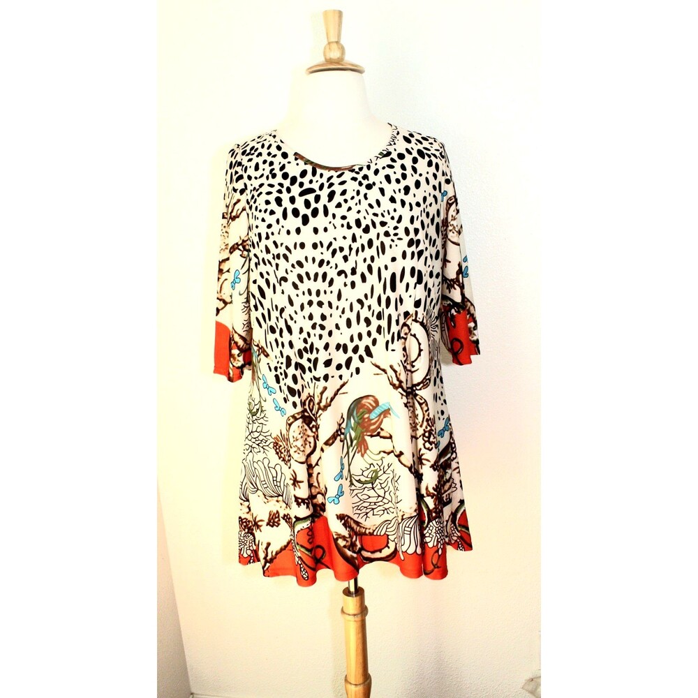 NWT SIMPLY ASTER By FIRMIANA Casual Tunic Top 3/4 Sl. Beige Brown Plus 3X #03